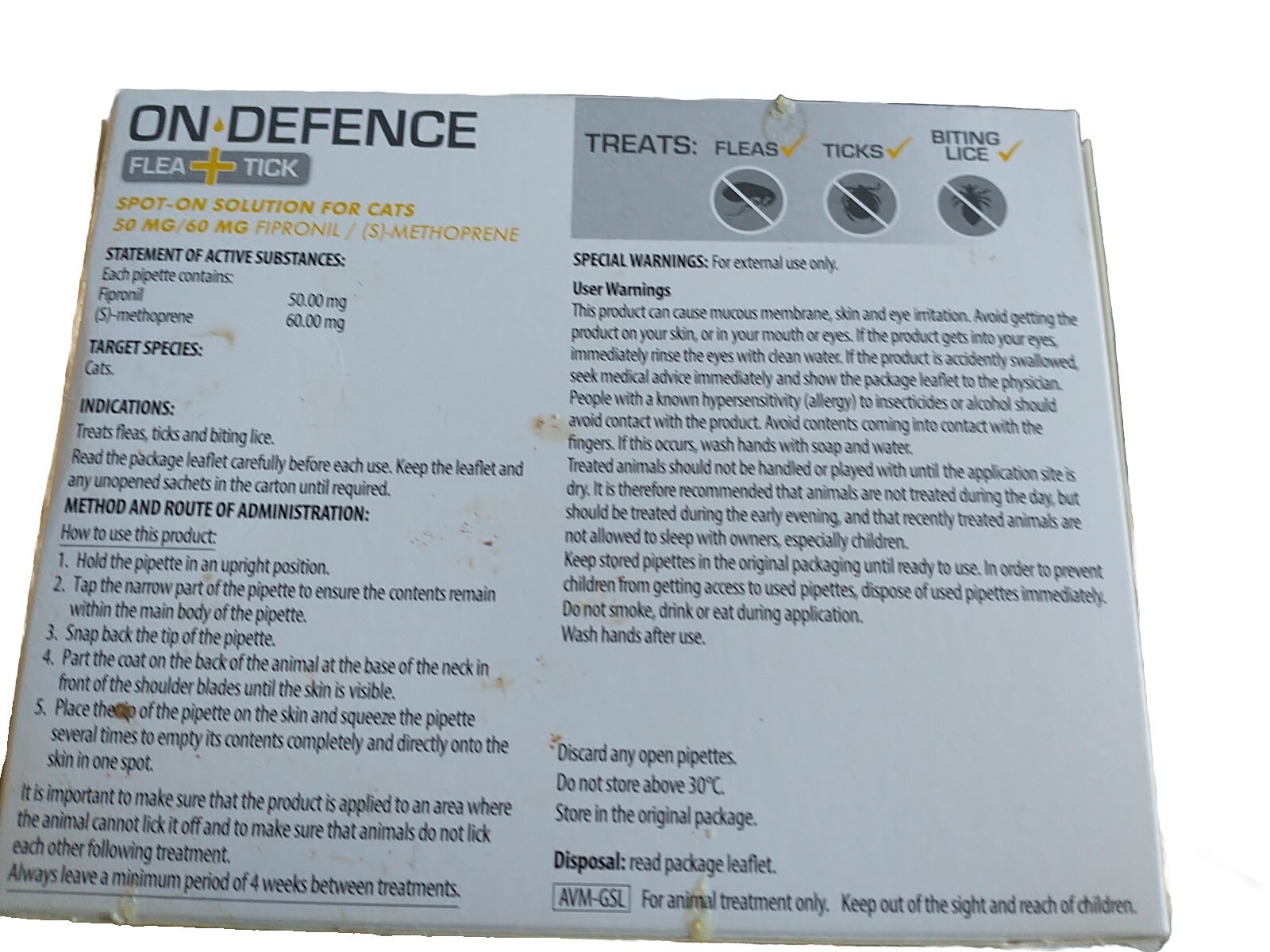 On Defence Cat Flea & Tick Treatment eBay