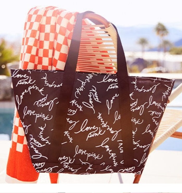 VICTORIA'S SECRET Pink Logo Weekender Tote PURE BLACK SCRIPT LOGO