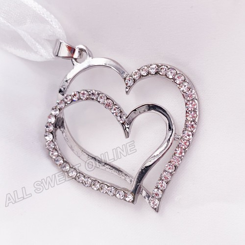 Wedding Bridal Good Luck Charm Diamante Silver Double Heart Charm Horseshoe AU - Picture 6 of 11