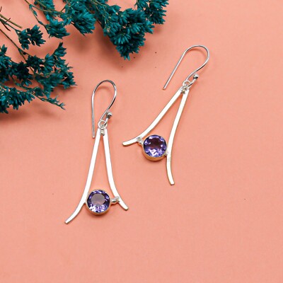 Iolite Drop/Dangle Earrings Handcrafted Sterling Silver Designer Jewelry 1.45''
