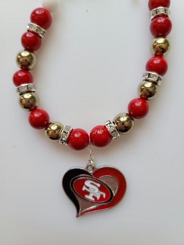 San Francisco 49ers Bracelet Red & Gold Gemstone Rhinestone Silver Clasp - Picture 3 of 11