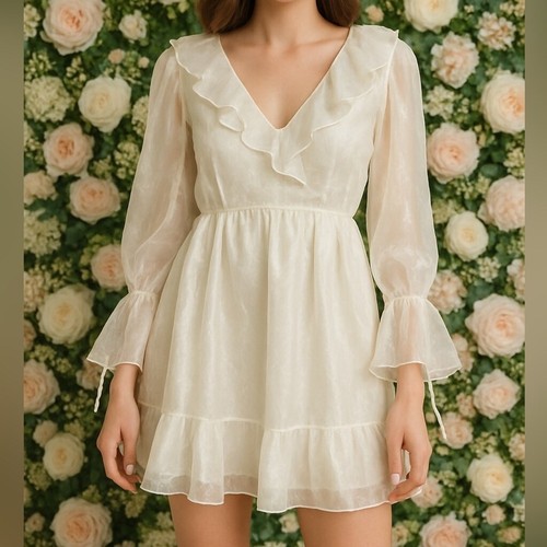 Forever Unique Organza Frill Mini Tulle Dress White Size 10