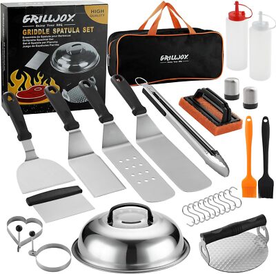 grilljoy BBQ Griddle Accessories kit with Grill Spatula Set, Smash