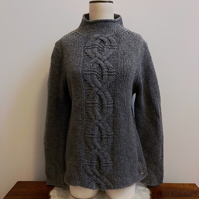 Mer Du Nord Handcrafted Gray Knit Wool Mock Neck Cable Front - Main Image
