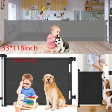 33" Baby Safety Gate Retractable Door Extra 58" 61" 78" 118" Wide Pet Dog Indoor