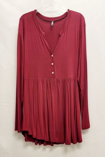 Allegrace Women's Red Tunic Babydoll Top Long Sleeves V-Neck Plus Size 3X New