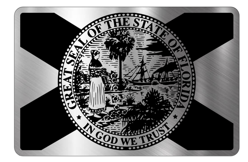 Engraved Car Badge Acrylic Emblem BRUSHED SILVER Florida State Panhandle Seal US - Picture 1 of 4
