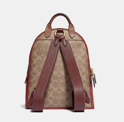 Coach Carrie Backpack 23 Brass/Tan Red Apple Colorblock Signature Canvas NEW Coach Carrie 23 Backpack in Signature Canvas / Close  main image 4