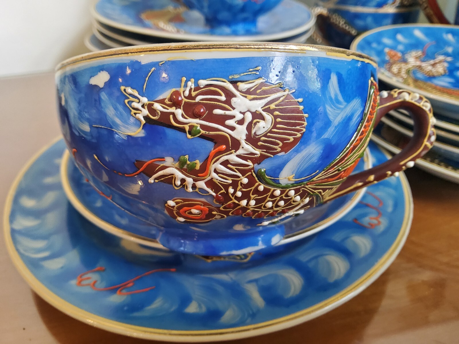 40s Japanese Lithophane Geisha Eggshell China DragonWare satsuma