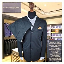  798 Banana Republic ITALY Suit Cotton 2pc 44R Pants 33 x 30 Black Blazer Mens