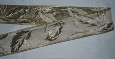 Wired Ribbon Christmas Jacquard Ivory Leaf Holiday Metallic Gold 2.5" Wreath Bow