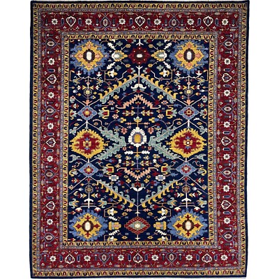 Handmade (9' x 12') Navy Persian Style Heriz Tribal Wool Area Rug