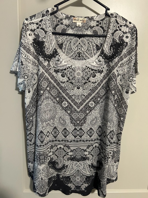 World Unity Womens Top Sz XXL Short Sleeve Bohemian Retro Peasant Floral Tribal