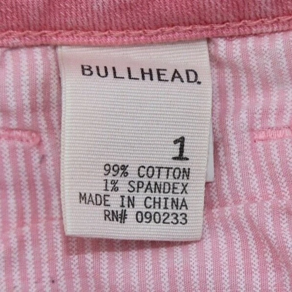 Pantalones cortos de jean Bullhead para mujer tiro bajo rosa 5 bolsillos elásticos talla 1 (27x2) Foto 3 de 4