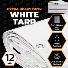 Heavy Duty 12 Mil Waterproof Tarp Poly Tarpaulin Canopy Tent Shelter Cover Shade