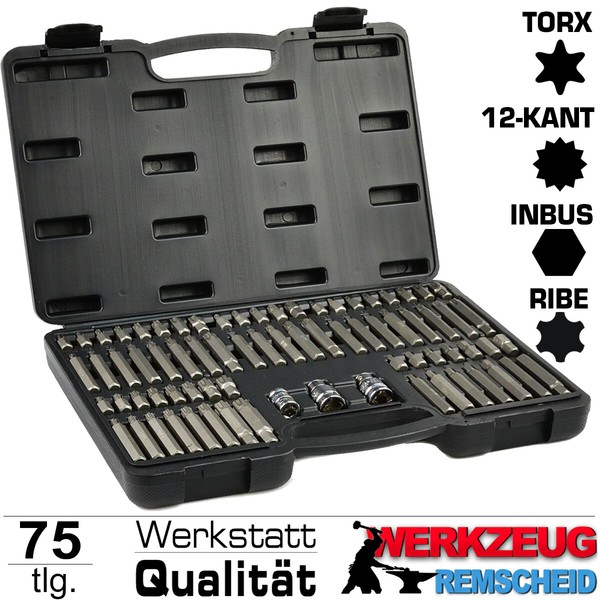 75-Tlg Stecknuss Bits EinsäTze Set Torx Vielzahn Ribe Hexagon FüR Inbus Schraube-image