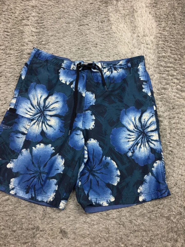 Bañador Cherokee para hombre talla mediana azul floral pantalones cortos hawaianos Foto 2 de 4