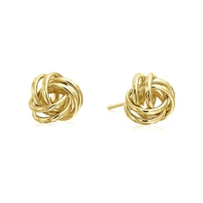 14K Real Solid Gold Diamond-Cut Love Knot Sleeper Studs Earrings Push-back 9mm