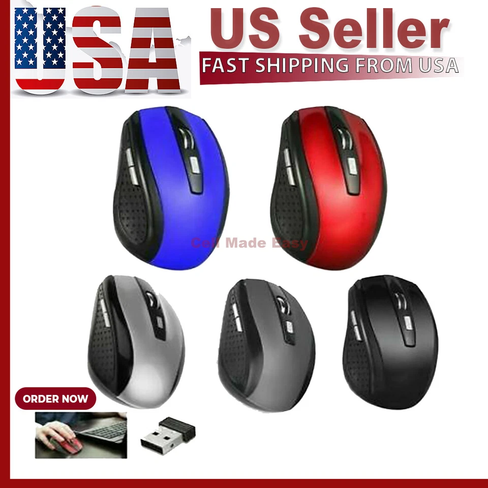 2.4GHz Wireless Optical Mouse Mice & USB Receiver For PC Laptop Computer DPI USA - Image 2 of 4