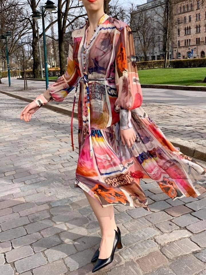 Zimmermann Wavelength Poster High Collar Midi Dress - Size 0 / AU 8 / US 4  | eBay Australia