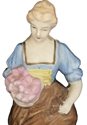 Vintage Occupied Japan Hadson Bisque Porcelain Figurine Country Girl 6.75'' Tall