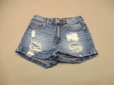 BULLHEAD Size 3 Womens Blue 100 Cotton Zip Fly Distressed Denim Mom Shorts 487