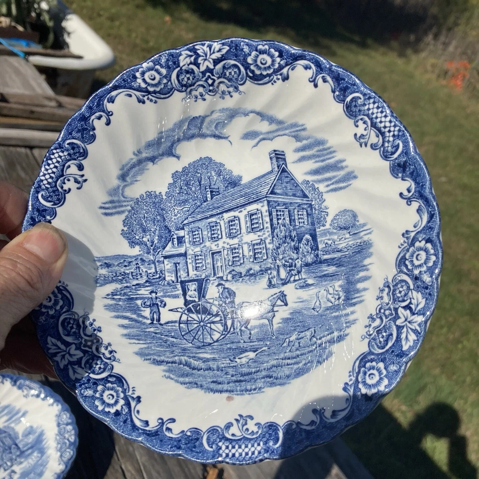 4 tigelas de cereais azuis Johnson Brothers Mill Stream 6-1/4" Pensilvânia Fieldstone - Imagem 2 de 4