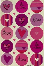 VALENTINE CIRCLE Stickers 23pc American Greeting Hearts Love Kisses Be Mine Pink
