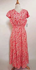 NWT Anthropologie Kindred Midi Maxi Dress Size L Boho Peasant Floral Vermilion