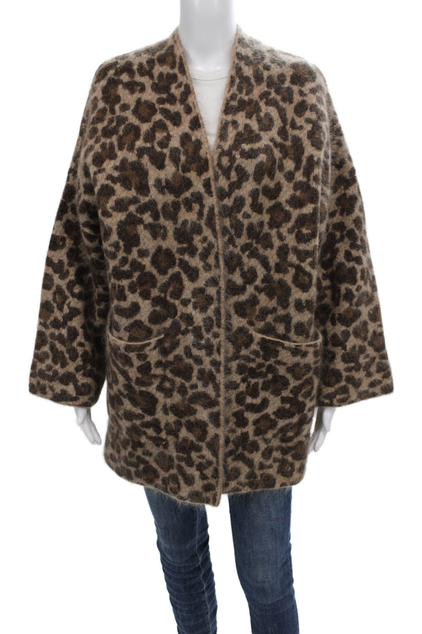 La Maille Sezane Womens Brown Leopard Kid Mohair Cardigan Size OneFree Shipping in US $100+ Orders | $6.95 Orders Below
