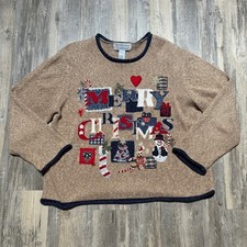 Vintage Tiara International Christmas Sweater Cottage Holiday Knit Pullover
