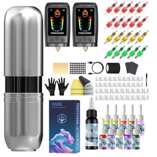 POSEIDON Cordless Tattoo Machine Kit with 20 Tattoo Cartridge Needles, Ink Set 