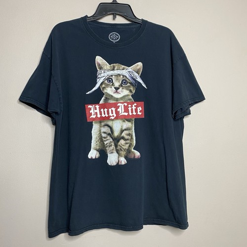 DOM schwarzes grafisches T-Shirt Hug Life Kätzchen Katze T-Shirt Größe XL