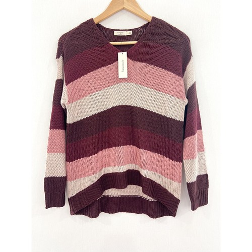NEW Francesca's Striped Loose Knit Sweater Youth 14 Junior's Pink Purple V Neck