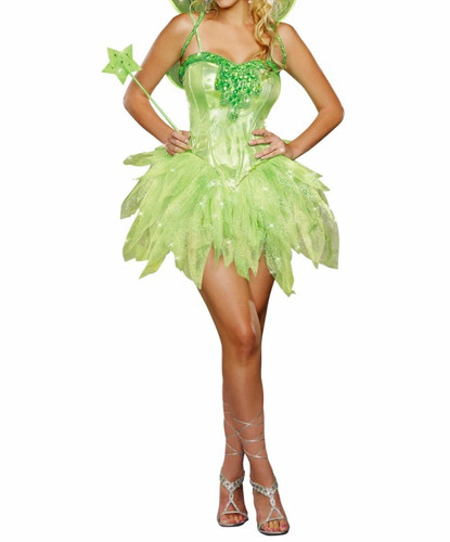 Dreamgirl Tinkerbell Green Fairy Dress Costume Size S Stretch Halloween