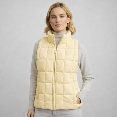 Gap West Puff Quilted Down Vest Butter Yellow Ivory Size S Full Zip Stand Collar
