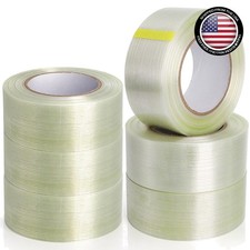 6 Rolls Filament Strapping Tape, 2'' X 60Yds X 5.5Mil Reinforced Fiberglass Tape