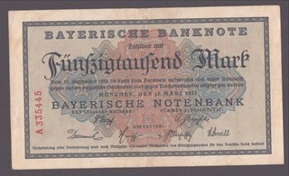 BAY 8) Bayerische Notenbank; 50.000 Mark vom 15.3.1923