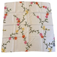 Vintage Italian Floral Vine Square Scarf White Pink Orange Made in Italy