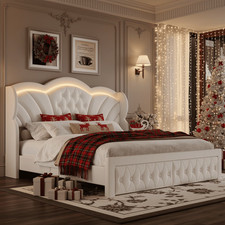 Full/ Queen/ King. Size Sturdy Beds Frame with 2 Drawers, LED Lights Platform