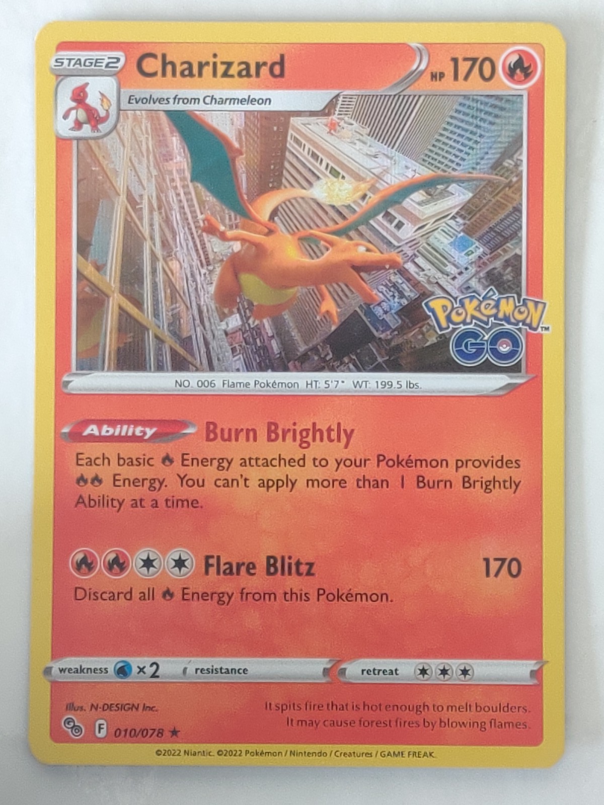 Charizard Holo Rare Pokemon GO 010/078 NM
