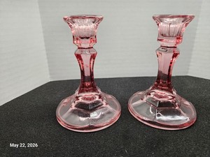 Libby Glass Pink Candlesticks Set of 2