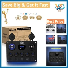 90101E Multi-Function 5 Gang Switch Panel with USB Volt Meter 12V -Blue