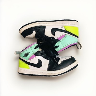Nike Air Jordan 1 Mid TD Size 12 c Pastel Black Volt Green Glow shoes 640735-175