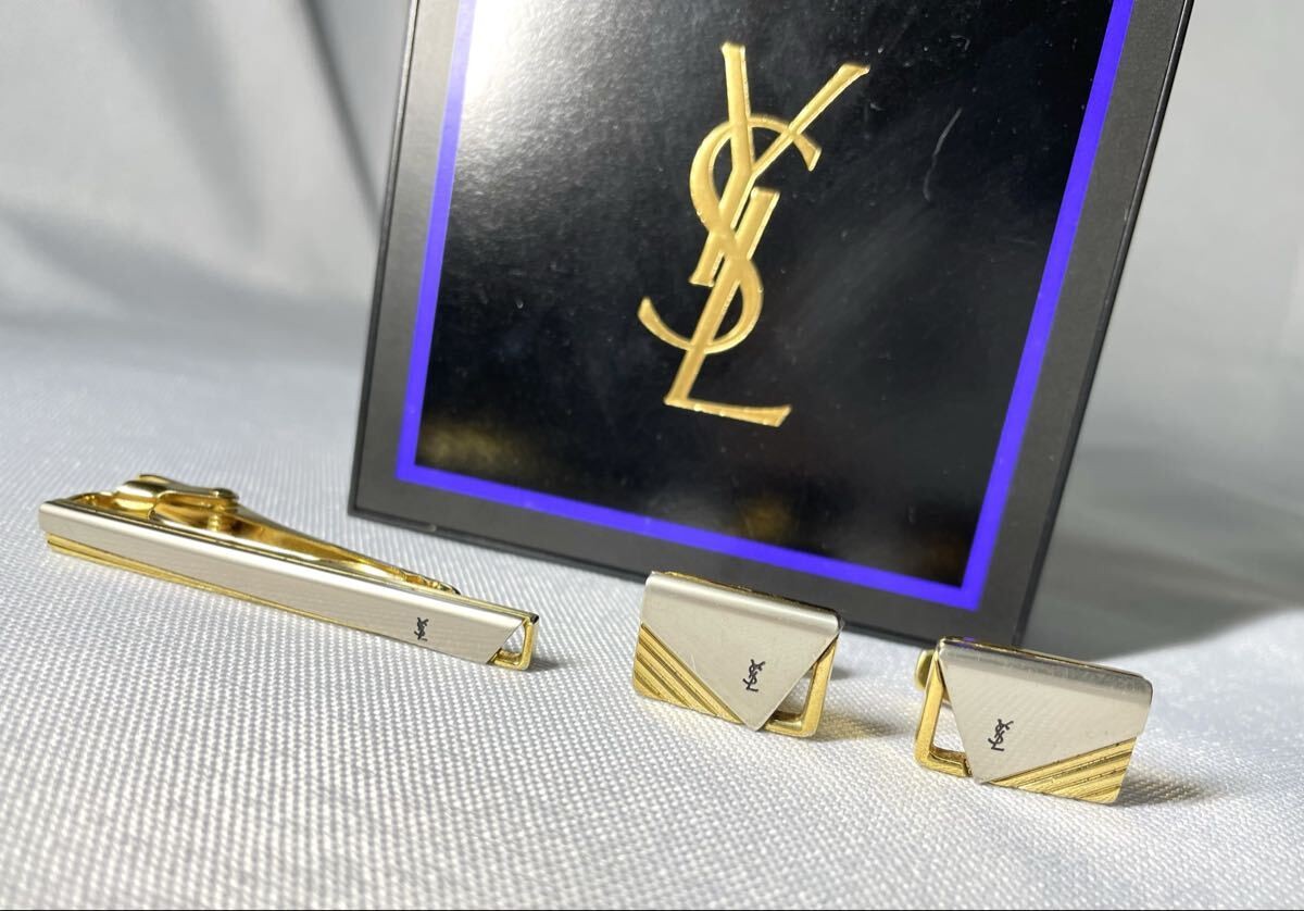 YVES SAINT LAURENT Yves Saint Laurent YSL gold matte silver vintage cufflinks t thumbnail 2