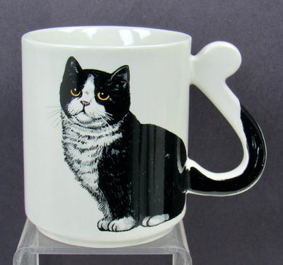 #ad Black Cat with Tail Handle Mug Cup Made in Japan $8.45