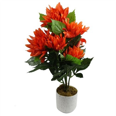Künstliche Dahlie Pflanze 55cm rot lebensecht Topfblumengesteck 12cm Topf UK