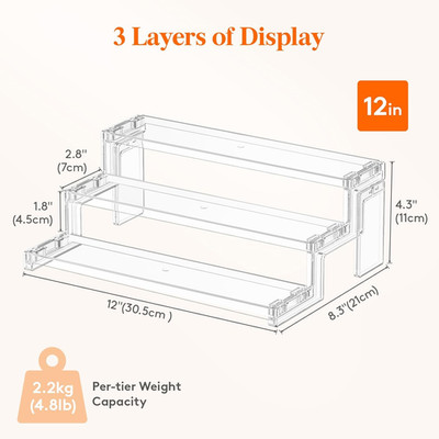12 Inch Perfume Stand Organizer, 3 Tier Plastic Display Riser for Makeup, Ski...