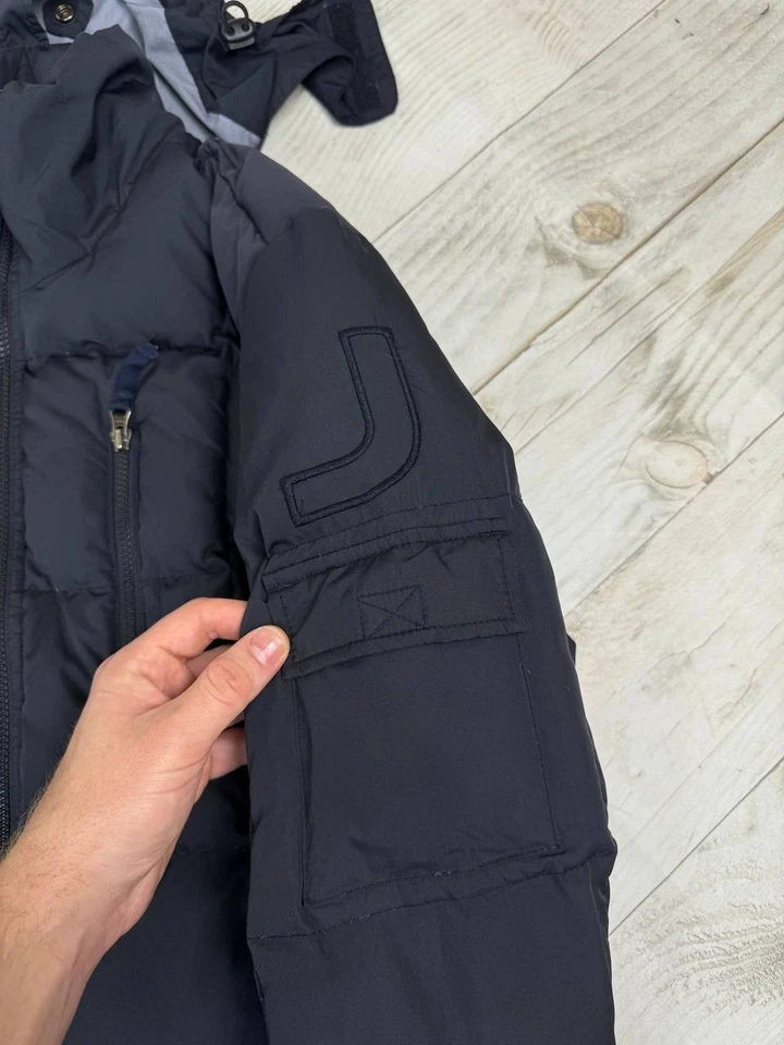 Vintage Armani Jeans Puffer Down Ski Jacket Hooded Big Logo Men Size 40 Blue - Image 4 of 4