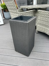 Large Grey Rattan Effect Square Garden Planter Plant Pot 70cm Tall Outdoor Patio